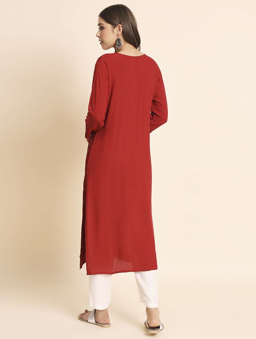 women round neck tonal embroidered straight kurta - 20152902 -  Standard Image - 4
