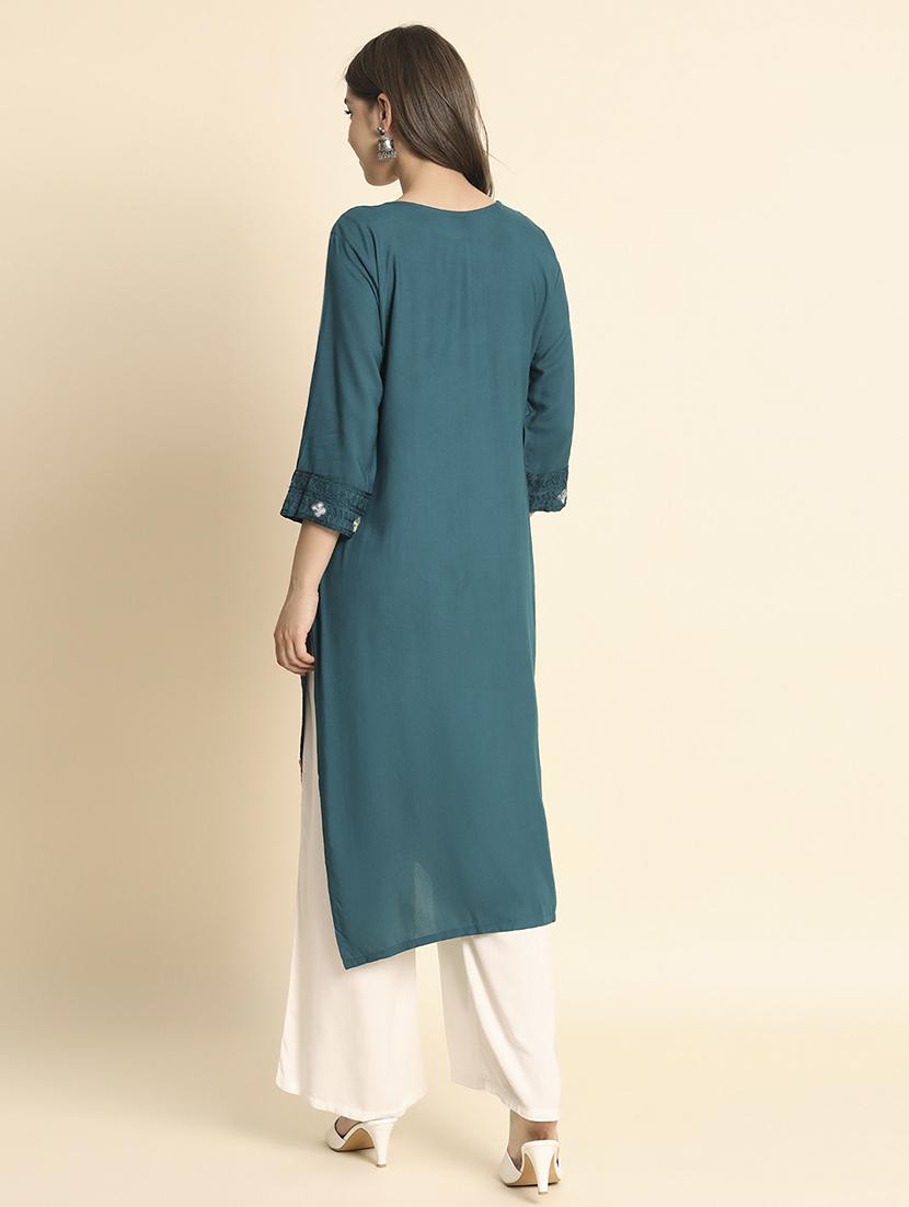 round neck embroidered straight kurta - 20152904 - Standard Image - 4