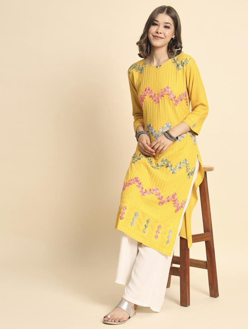 round neck embroidered straight kurta - 20152905 -  Standard Image - 1