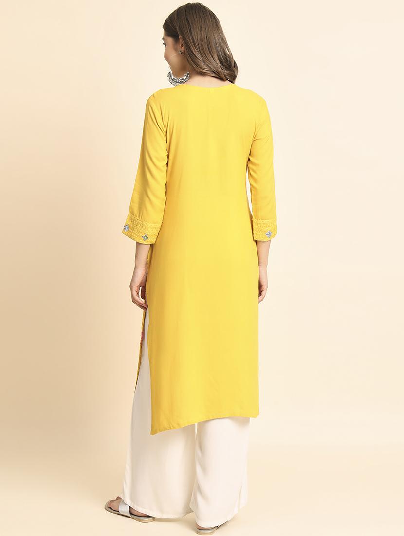 round neck embroidered straight kurta - 20152905 - Standard Image - 4
