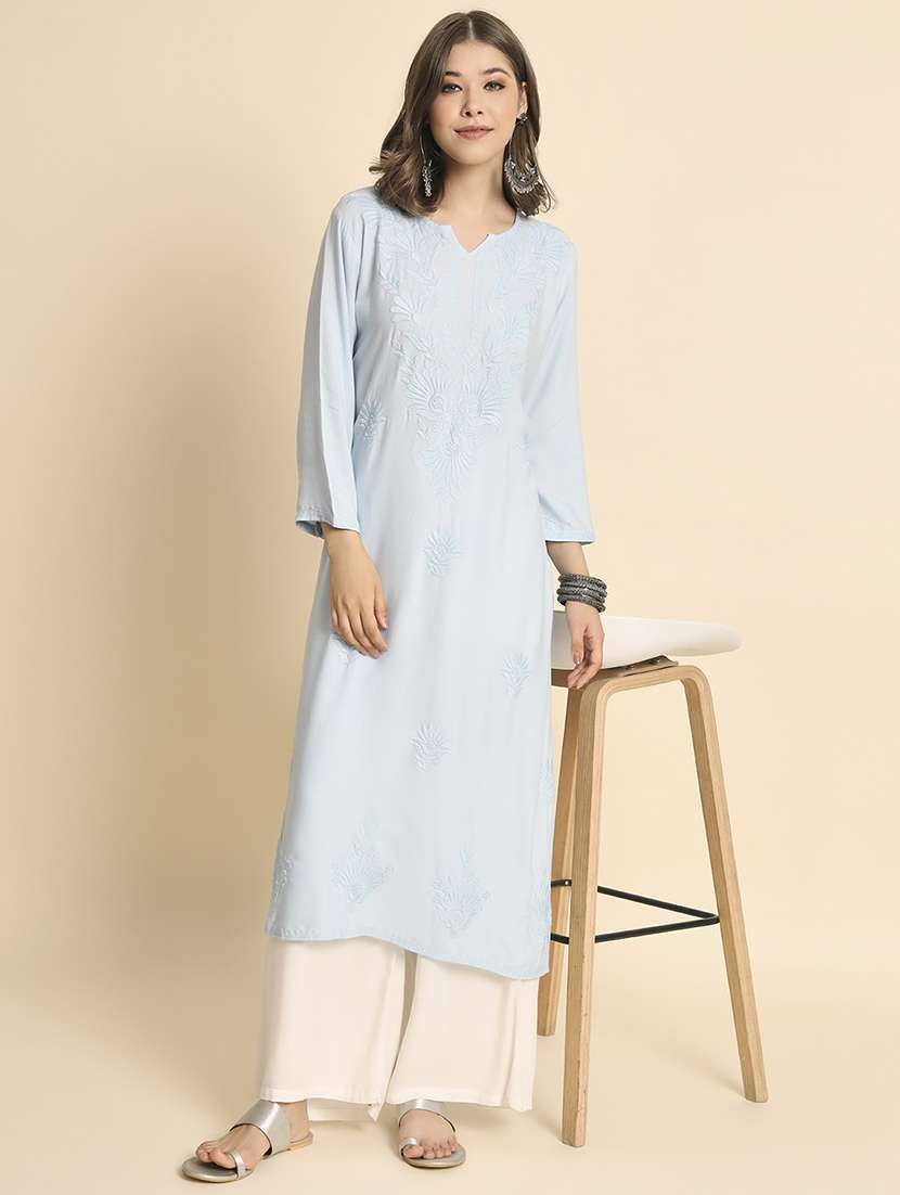 notch neck embroidered straight kurta - 20152911 -  Standard Image - 1