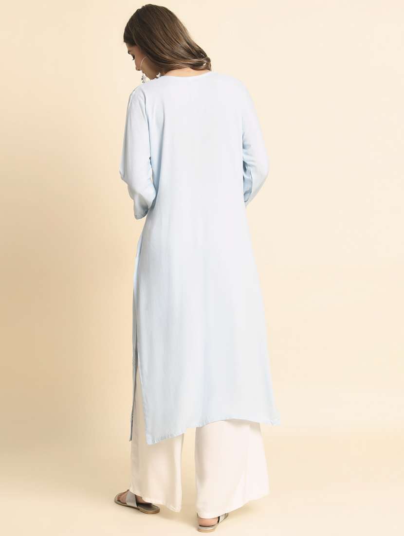 notch neck embroidered straight kurta - 20152911 -  Standard Image - 4