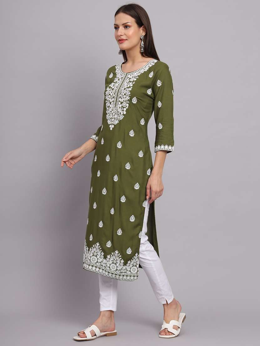 round neck embroidered straight kurta - 20152922 -  Standard Image - 1
