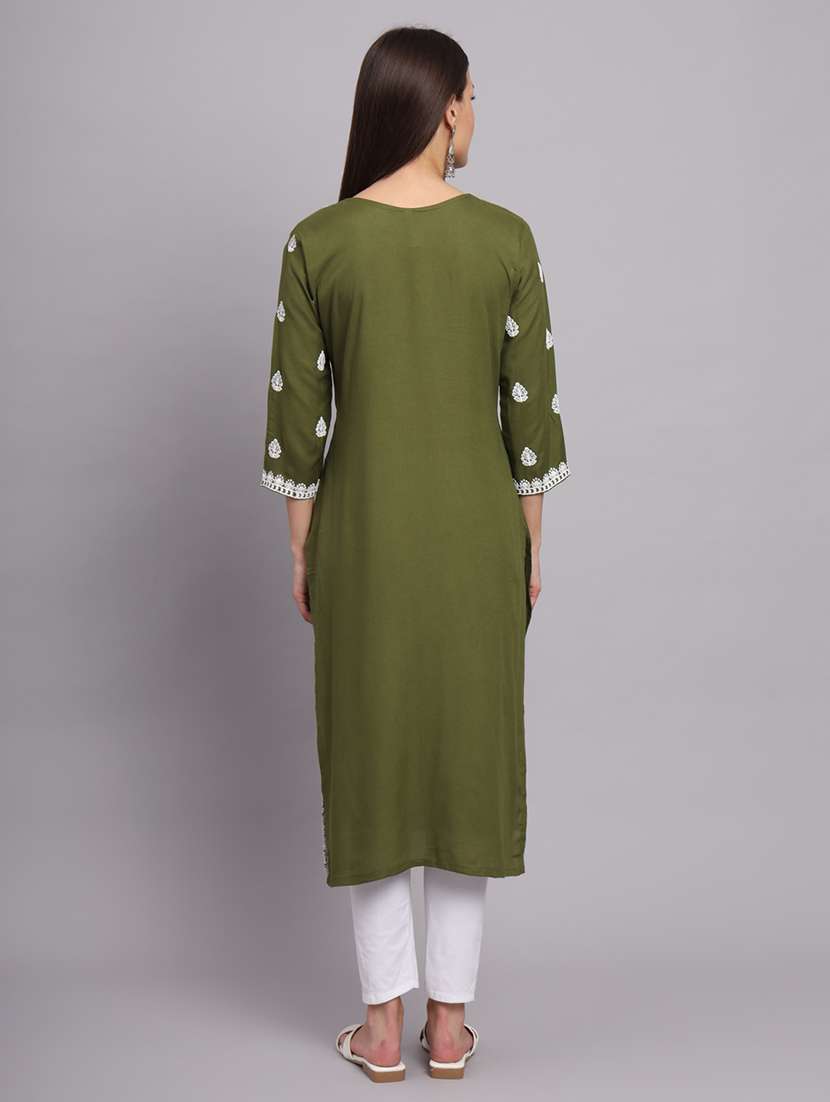 round neck embroidered straight kurta - 20152922 -  Standard Image - 4