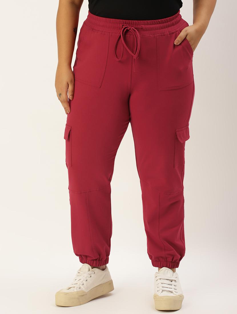 plus size red solid cargo trouser