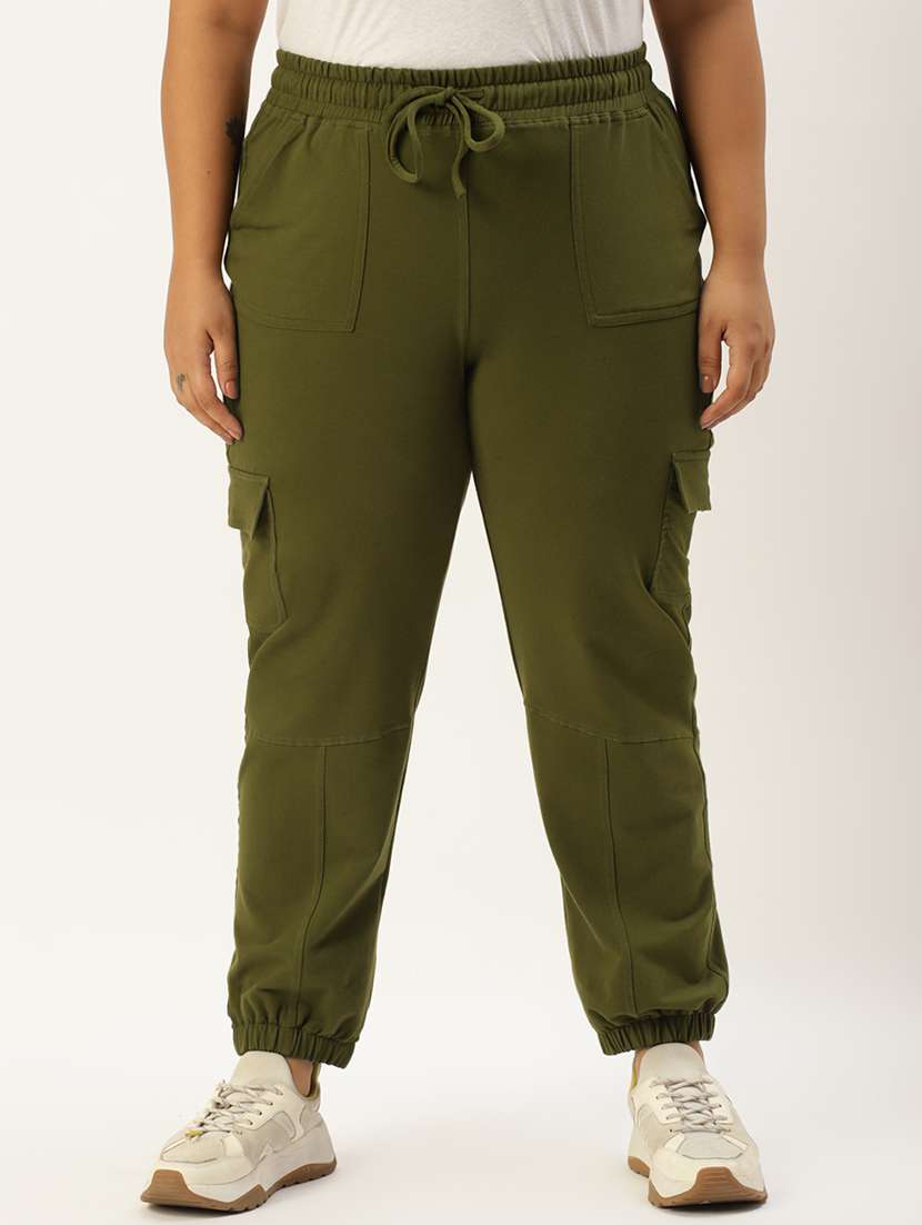 plus size green solid cargo trouser