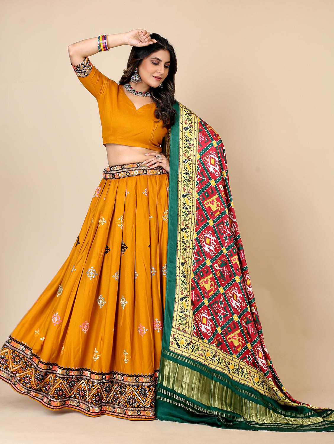 embroidered unstitched flared lehenga choli with dupatta - 20152942 - Standard Image - 1