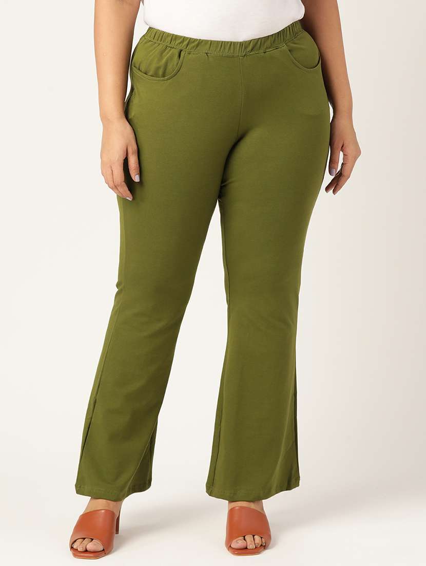 plus size green solid bootcut trouser