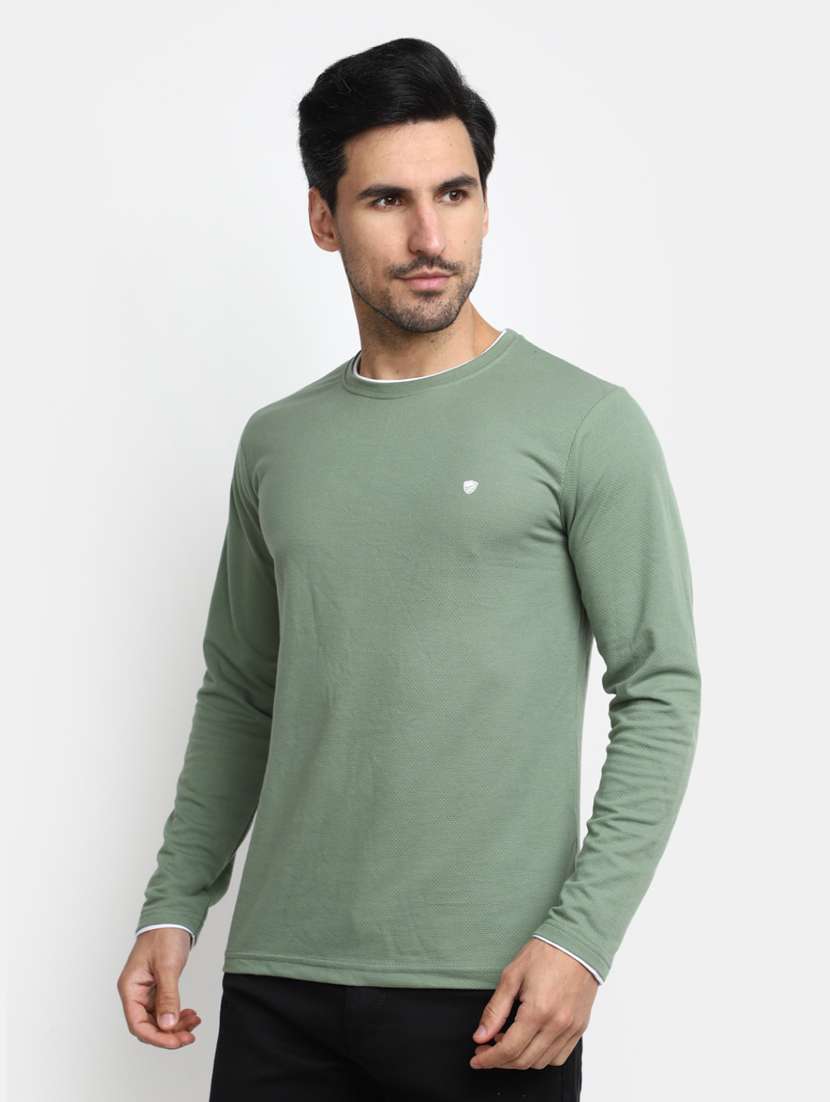 round neck self design regular t-shirt - 20153172 - Standard Image - 1