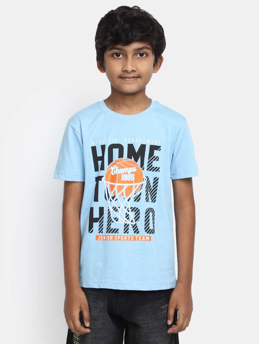 blue round neck printed t-shirt