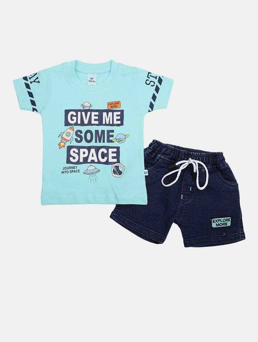 blue short sleeves printed shorts twin set