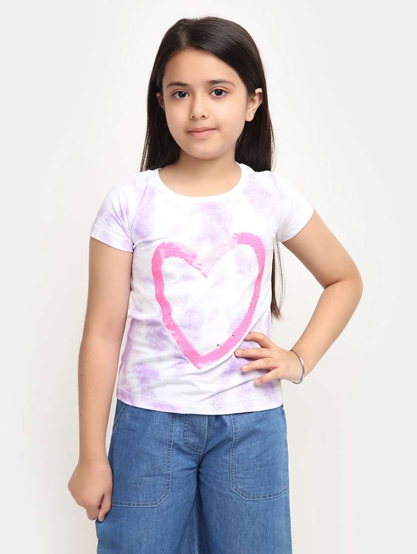 girls round neck printed regular tee