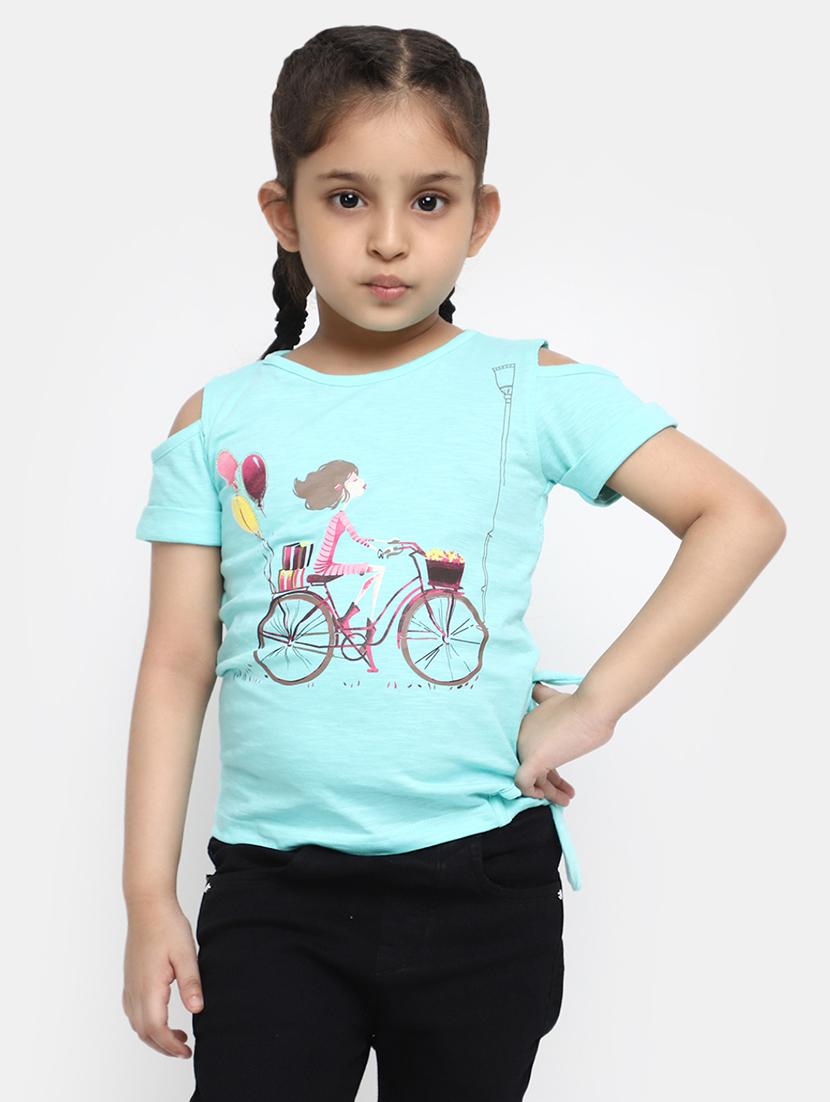 girls round neck printed regular tee