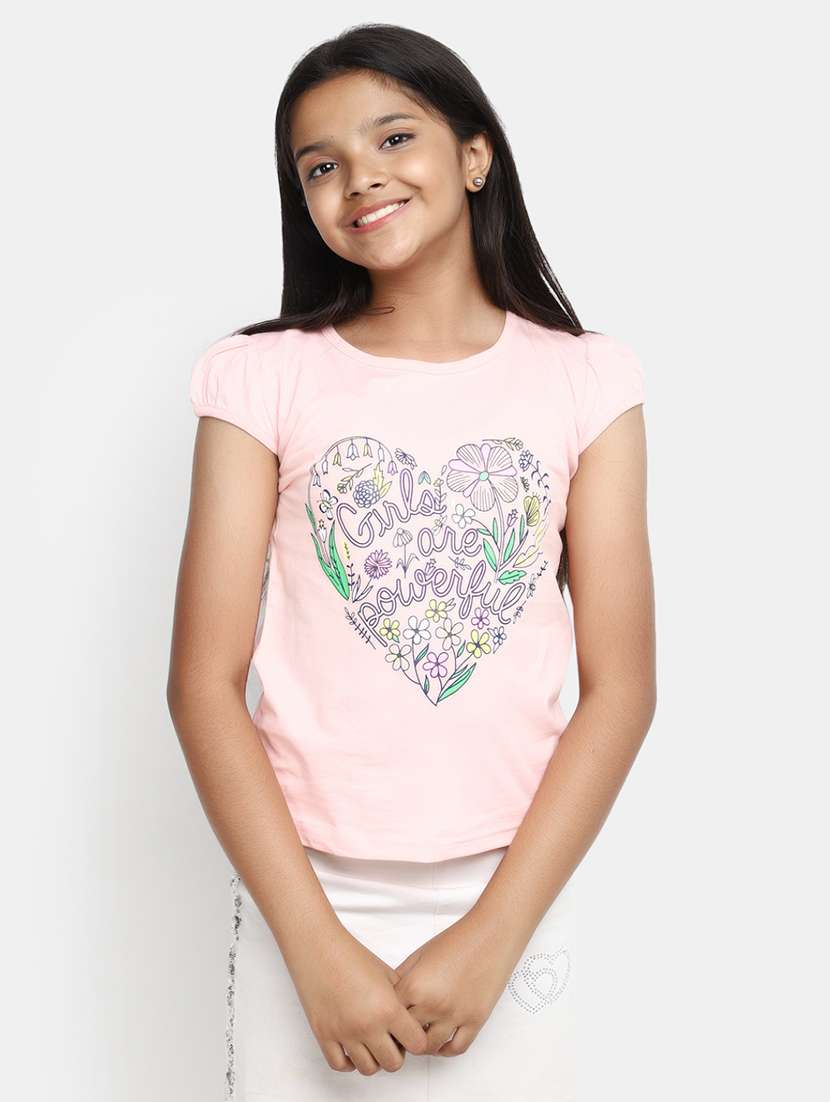 girls round neck printed regular tee