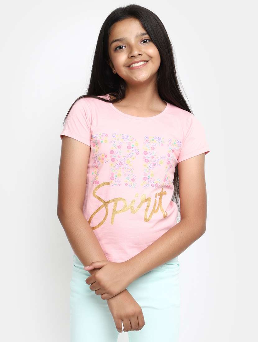 girls round neck printed regular tee