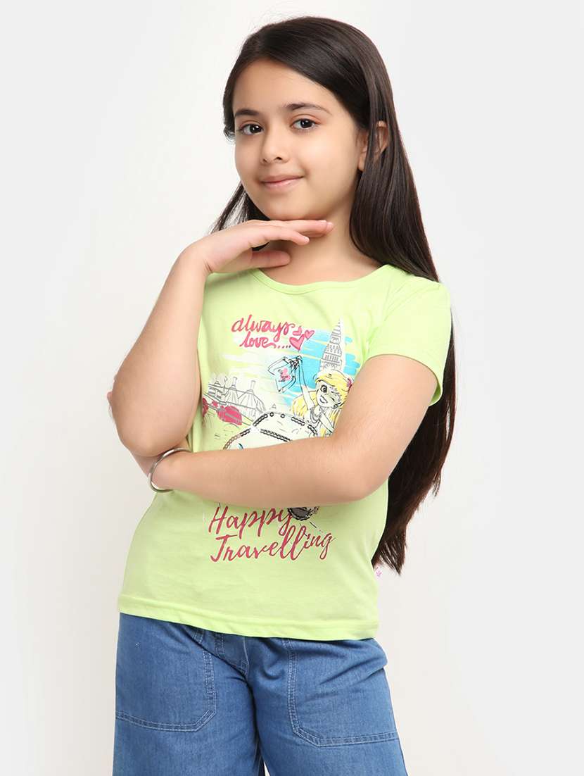 girls round neck printed regular tee