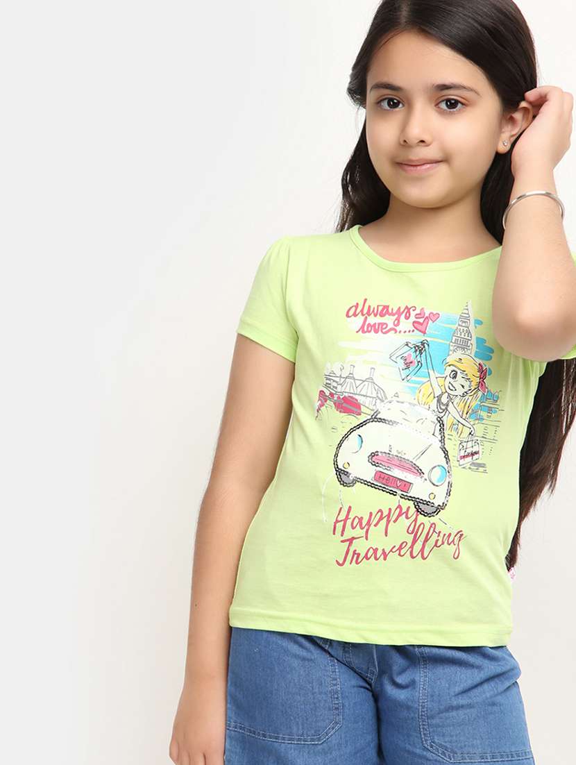 girls round neck printed regular tee - 20153724 -  Standard Image - 1