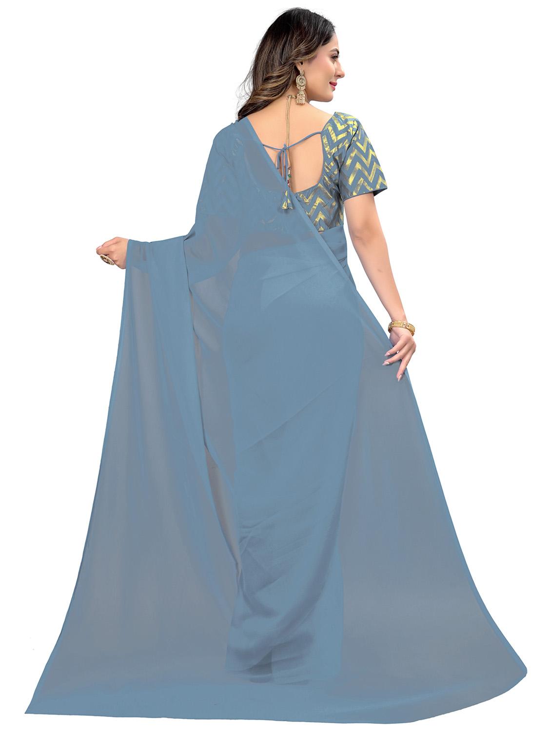 solid plain saree with printed blouse with blouse - 20154078 - Standard Image - 1