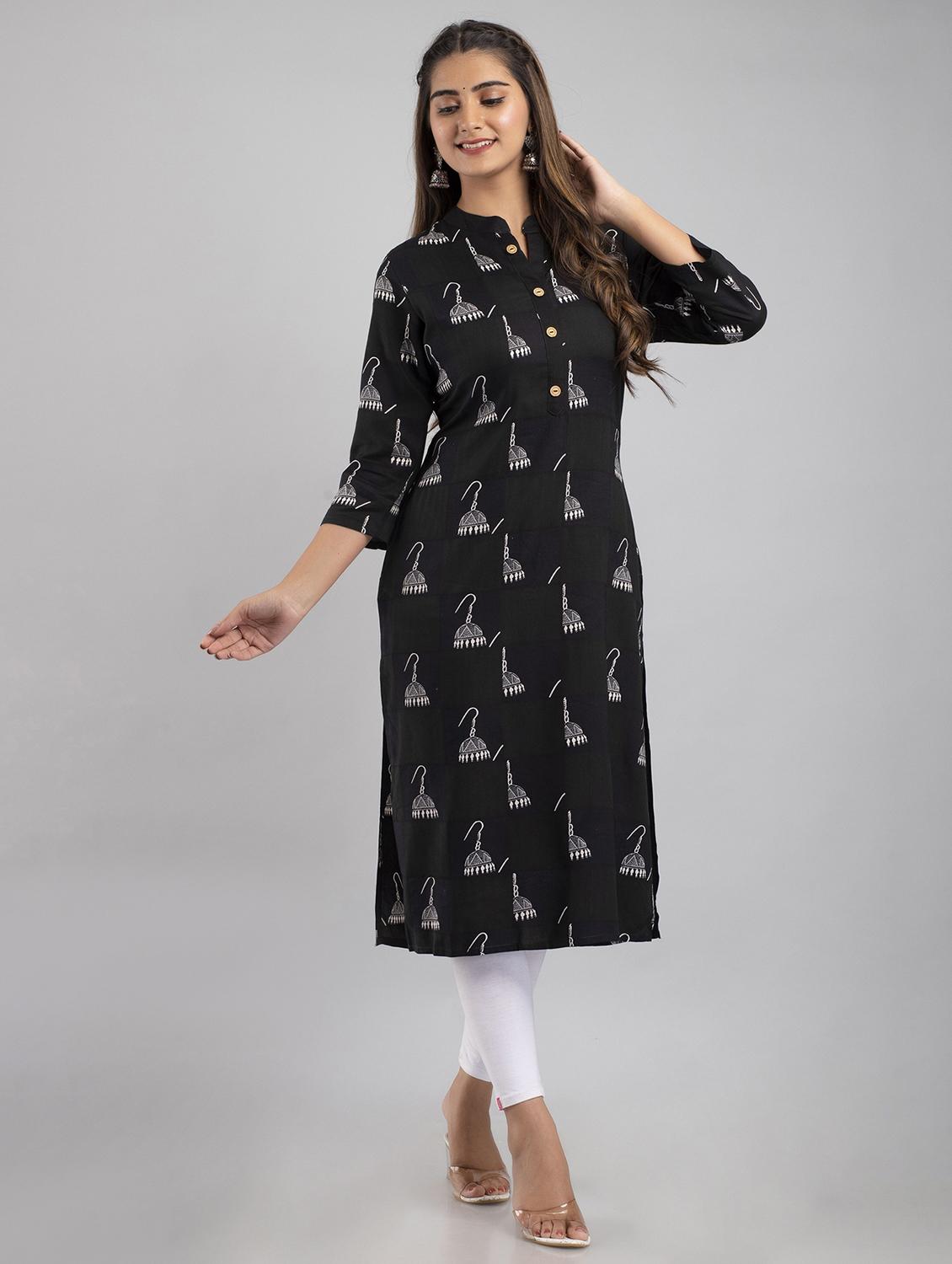 mandarin neck printed straight kurta - 20154940 - Standard Image - 1