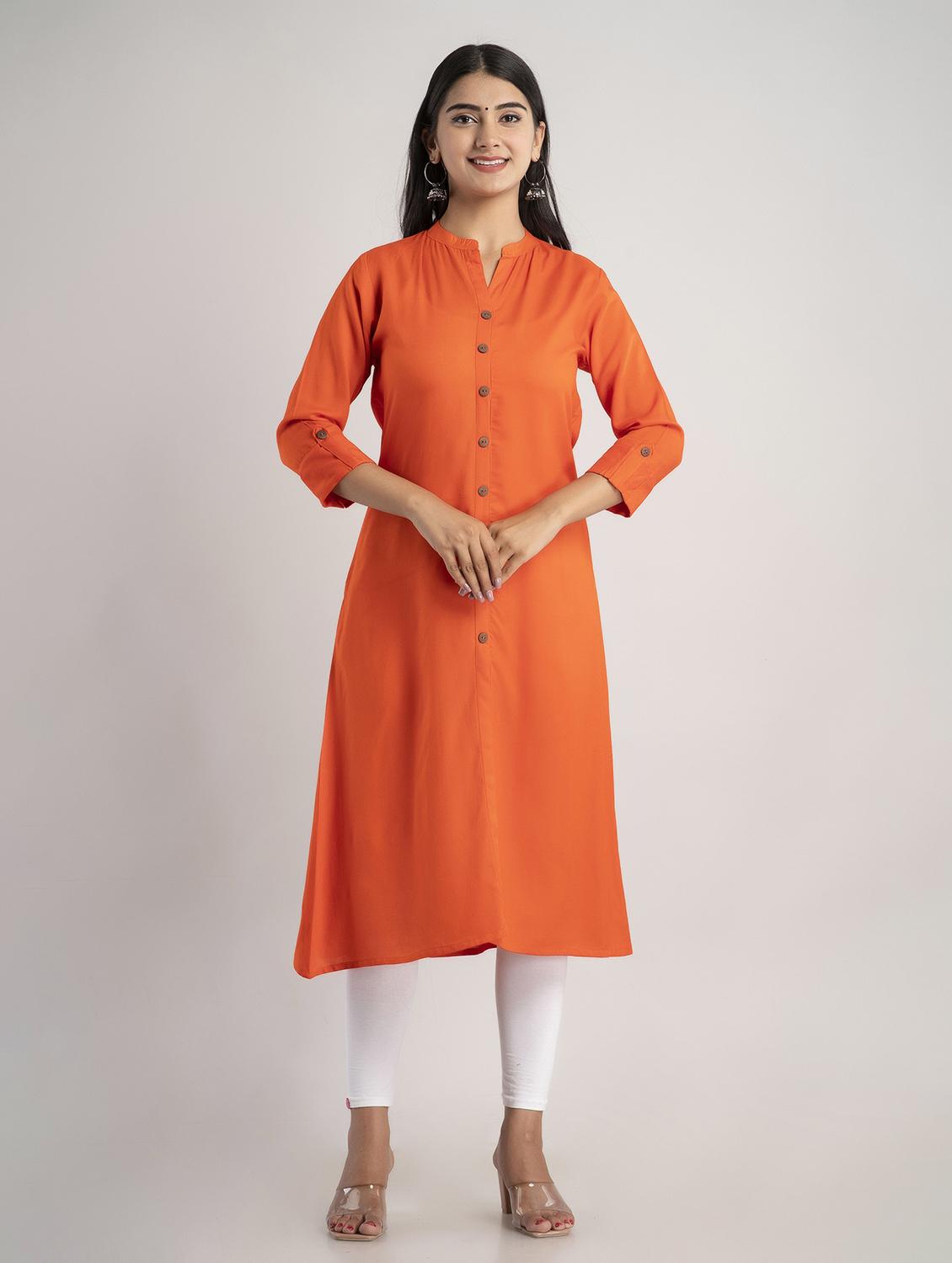 mandarin neck solid a line kurta - 20154948 - Zoom Image - 0