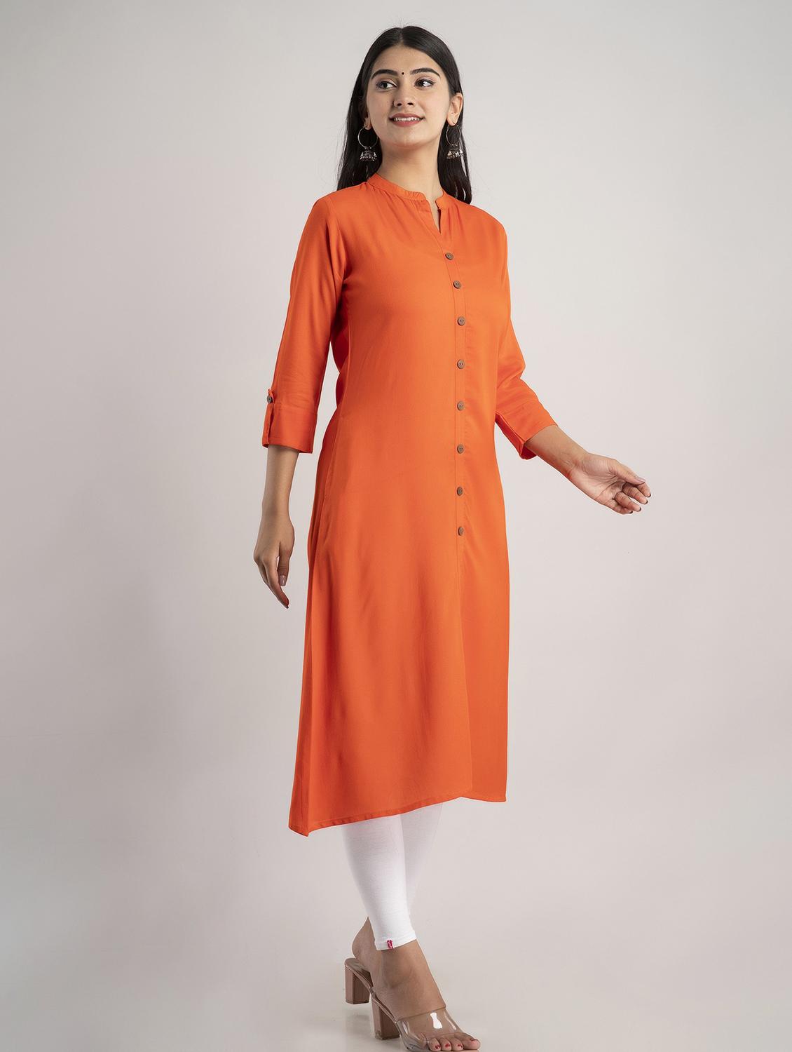 mandarin neck solid a line kurta - 20154948 - Standard Image - 1