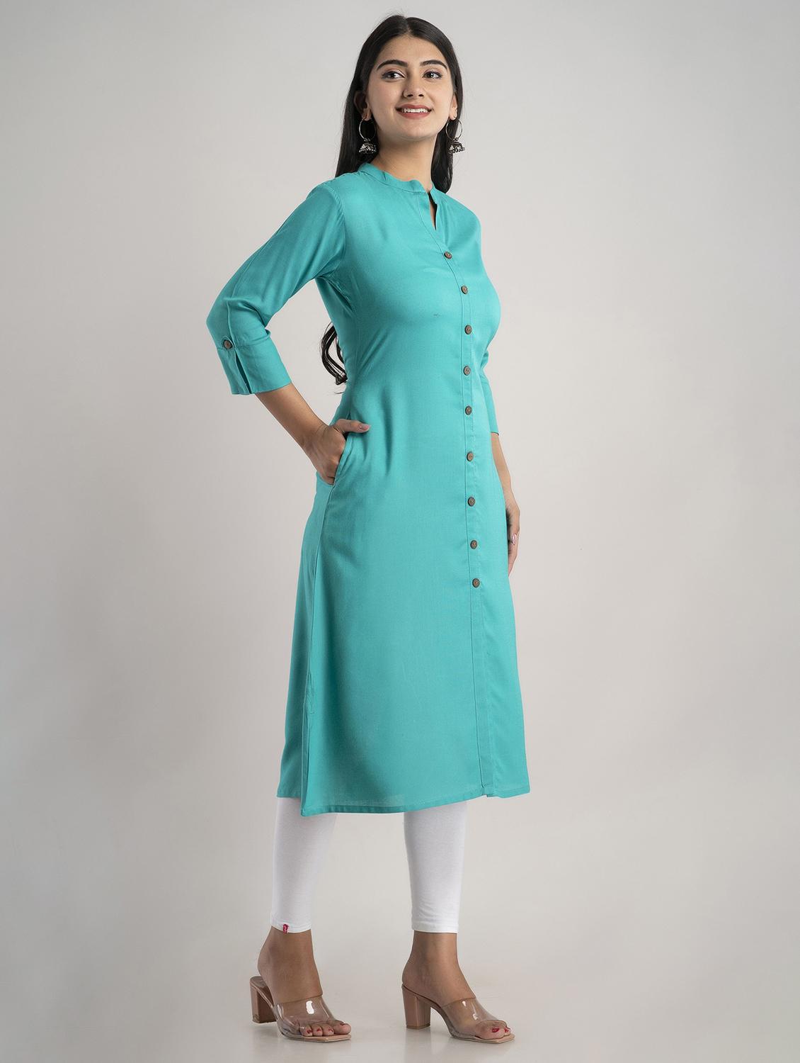 mandarin neck solid a line kurta - 20154953 - Standard Image - 1