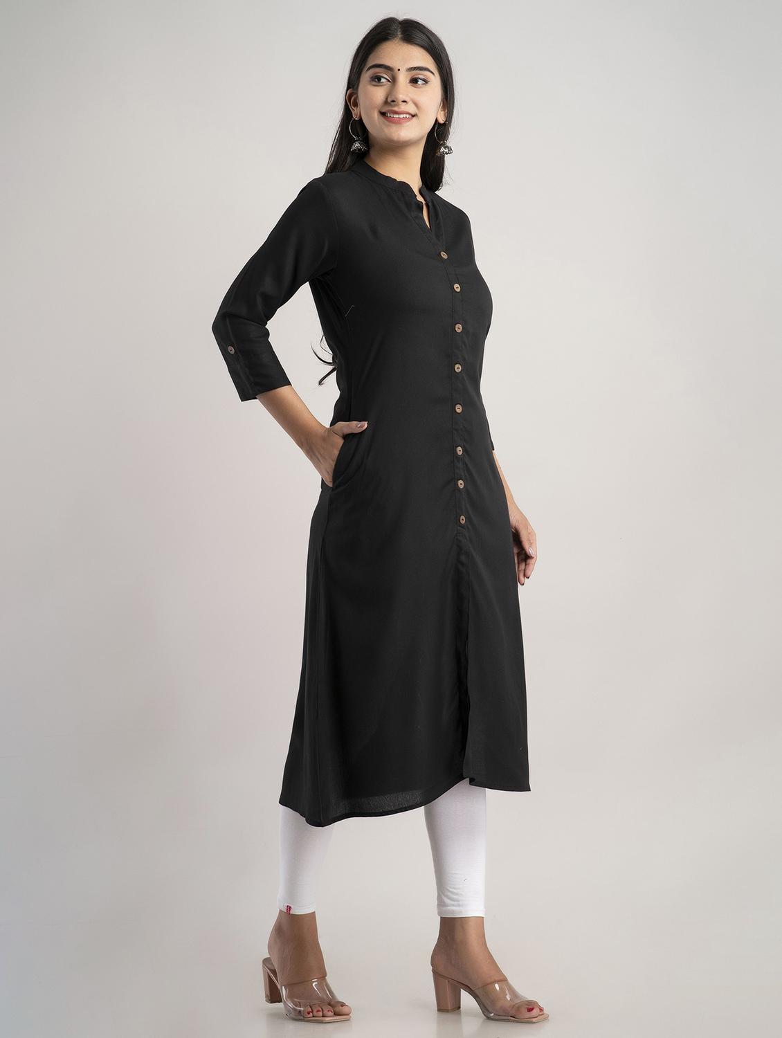 mandarin neck solid a line kurta - 20154955 - Standard Image - 1