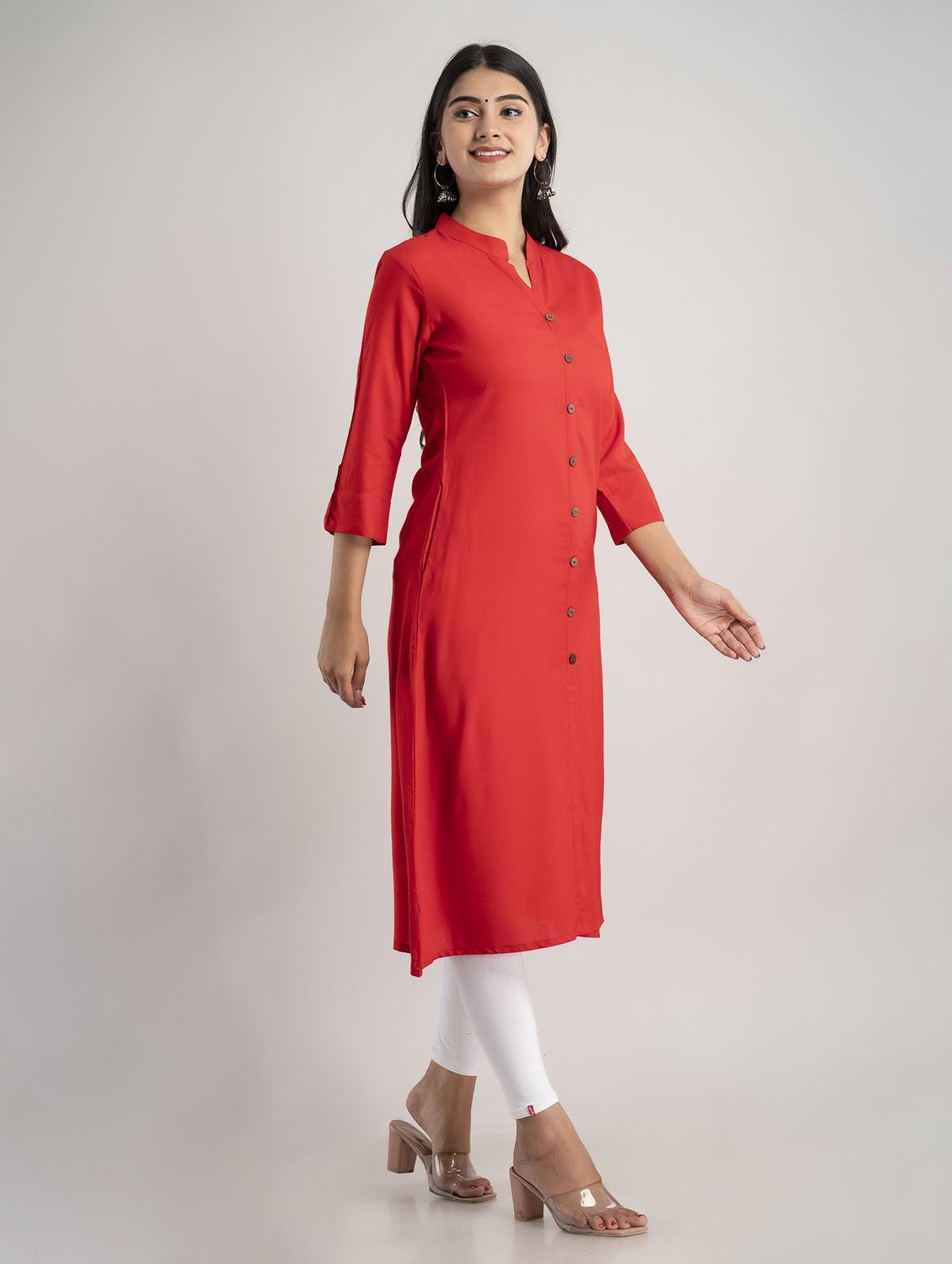 mandarin neck solid a line kurta - 20154959 - Standard Image - 1
