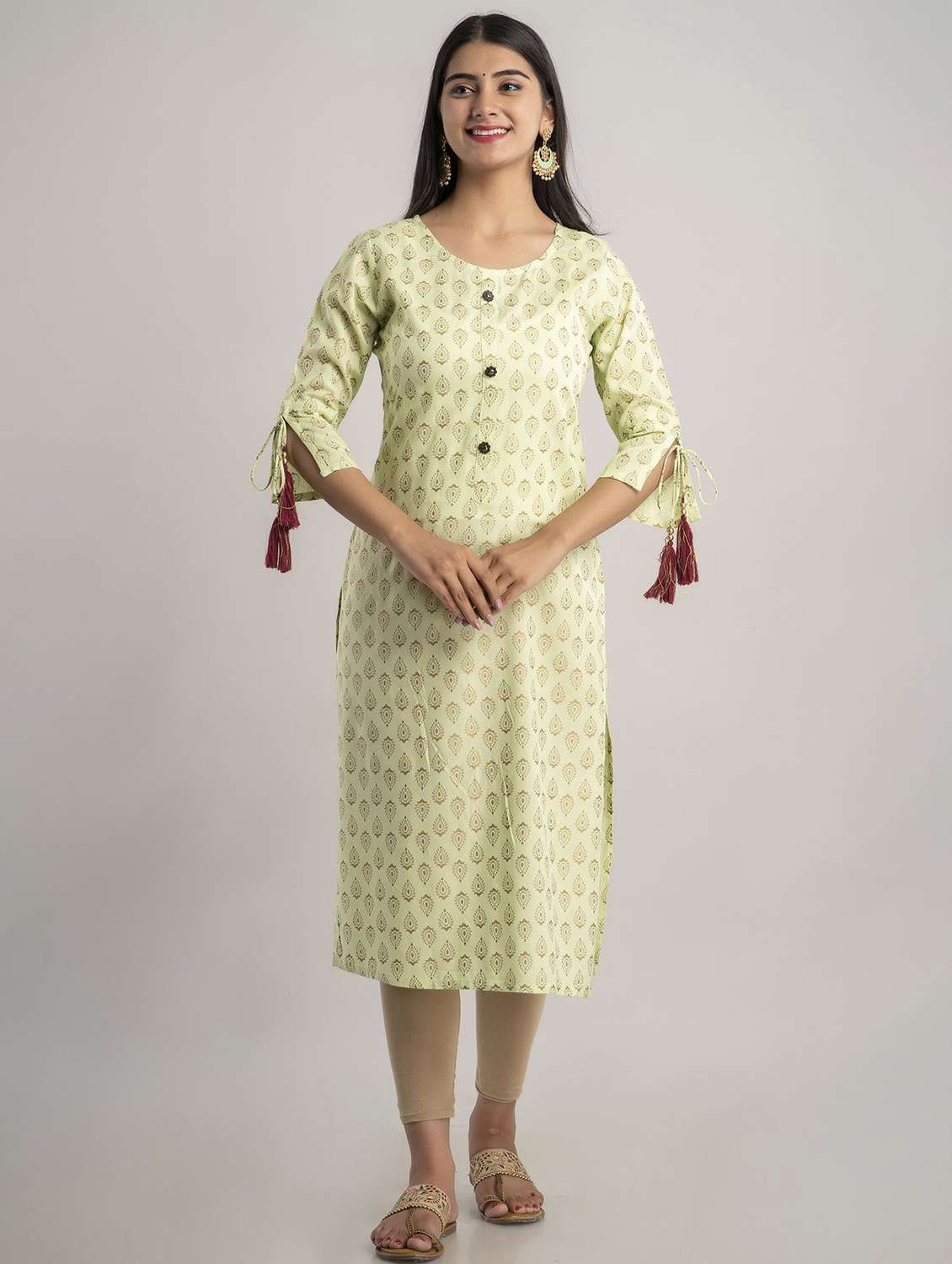 round neck printed straight kurta
