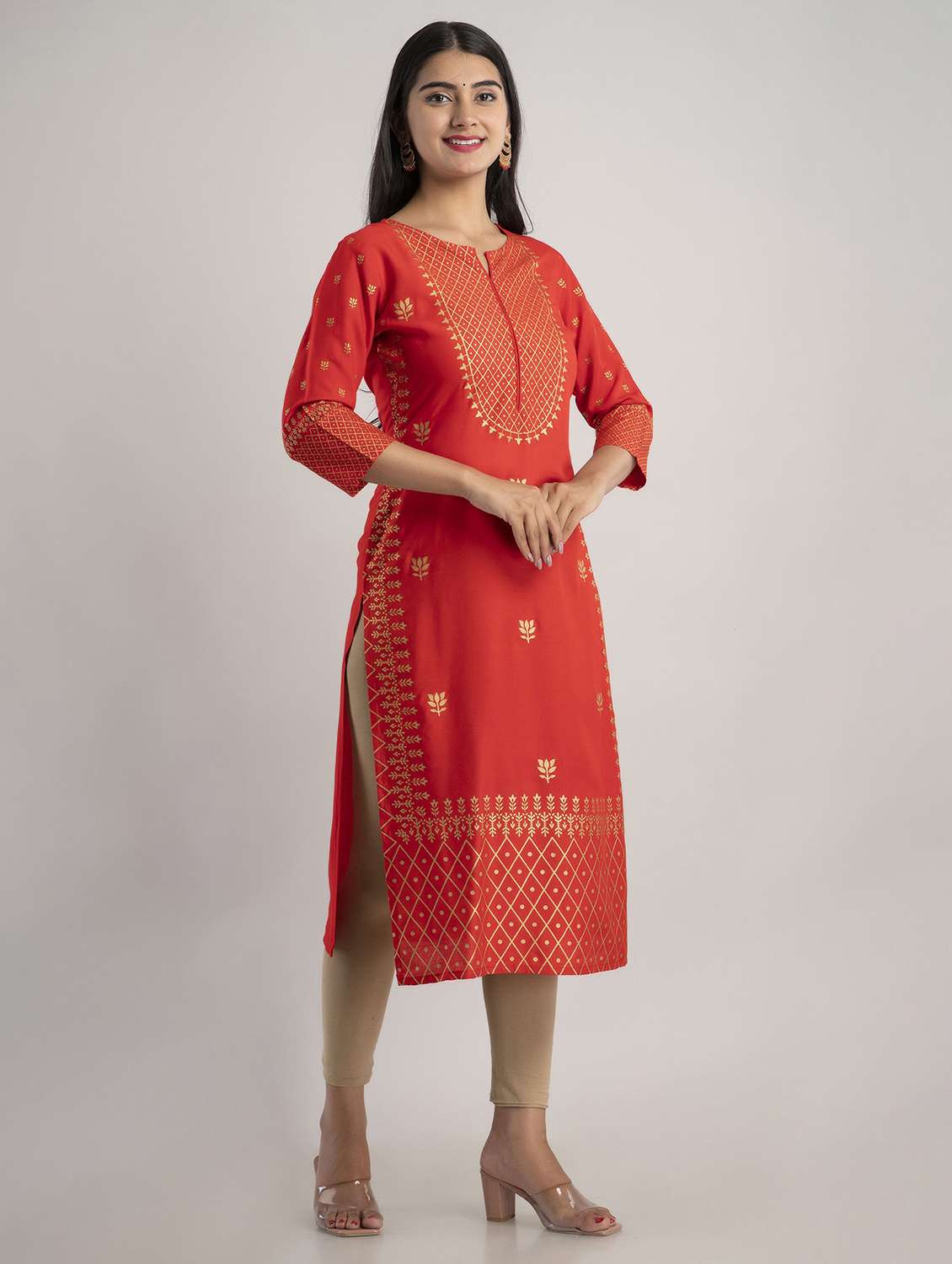 notch neck printed straight kurta - 20154974 -  Standard Image - 1