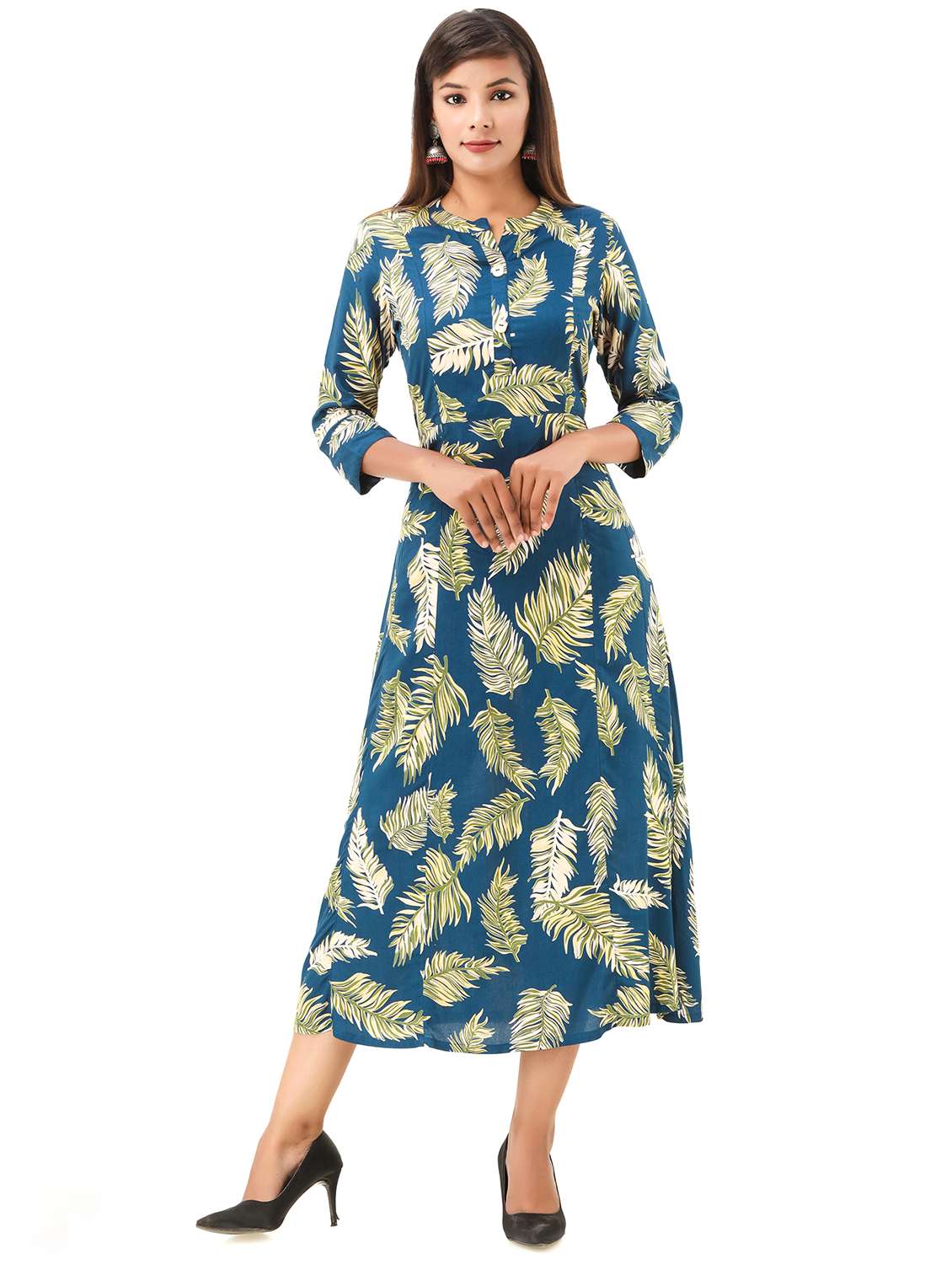 mandarin neck printed a-line kurta