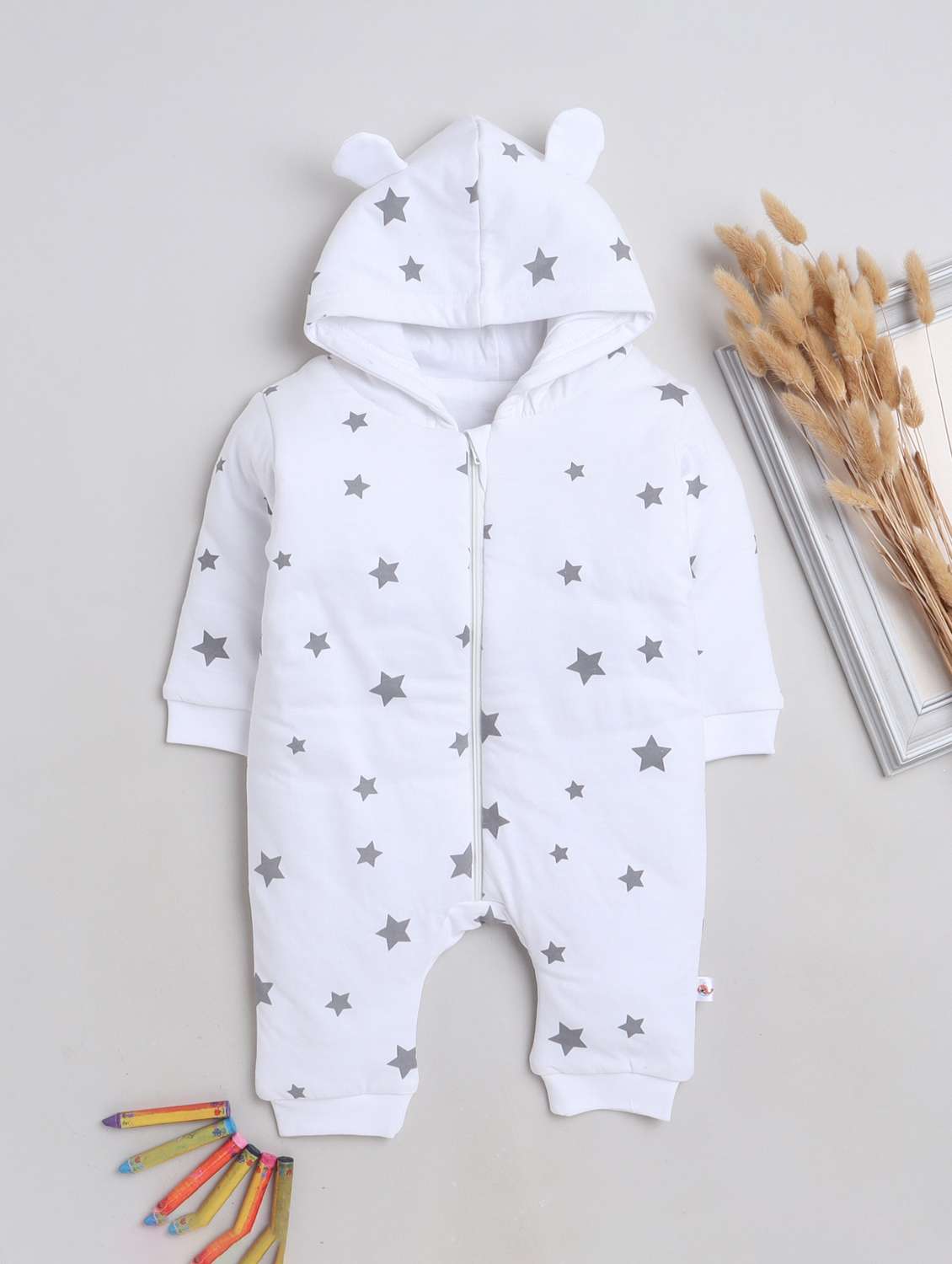 kids white printed detailed romper