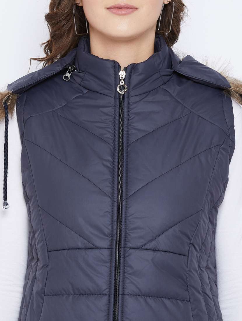 women fur hood solid quilted jacket  - 20155560 -  Standard Image - 4