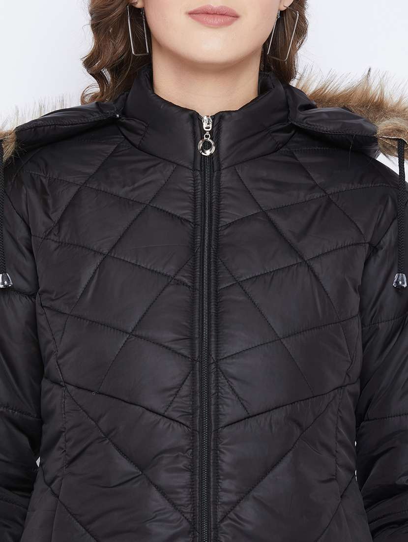 women fur hood solid quilted jacket  - 20155562 -  Standard Image - 4