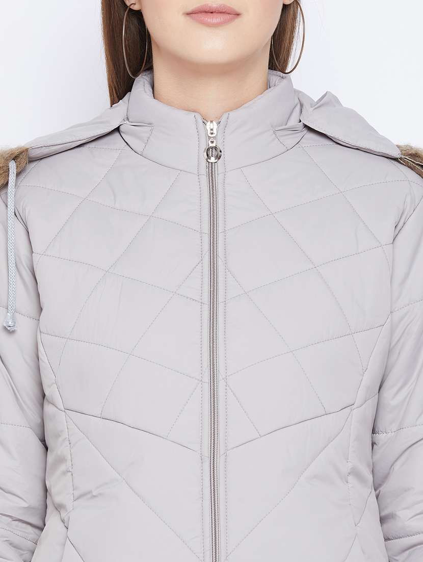 women fur hood solid quilted jacket  - 20155563 -  Standard Image - 4