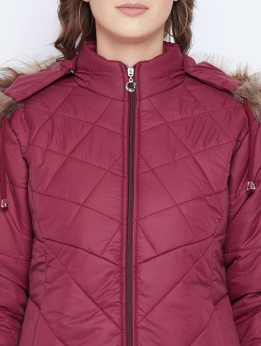 women fur hood solid quilted jacket  - 20155564 -  Standard Image - 4