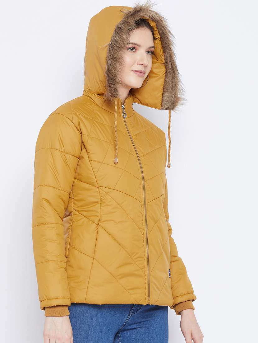 women fur hood solid quilted jacket  - 20155565 -  Standard Image - 1