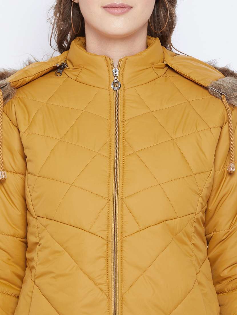 women fur hood solid quilted jacket  - 20155565 -  Standard Image - 4