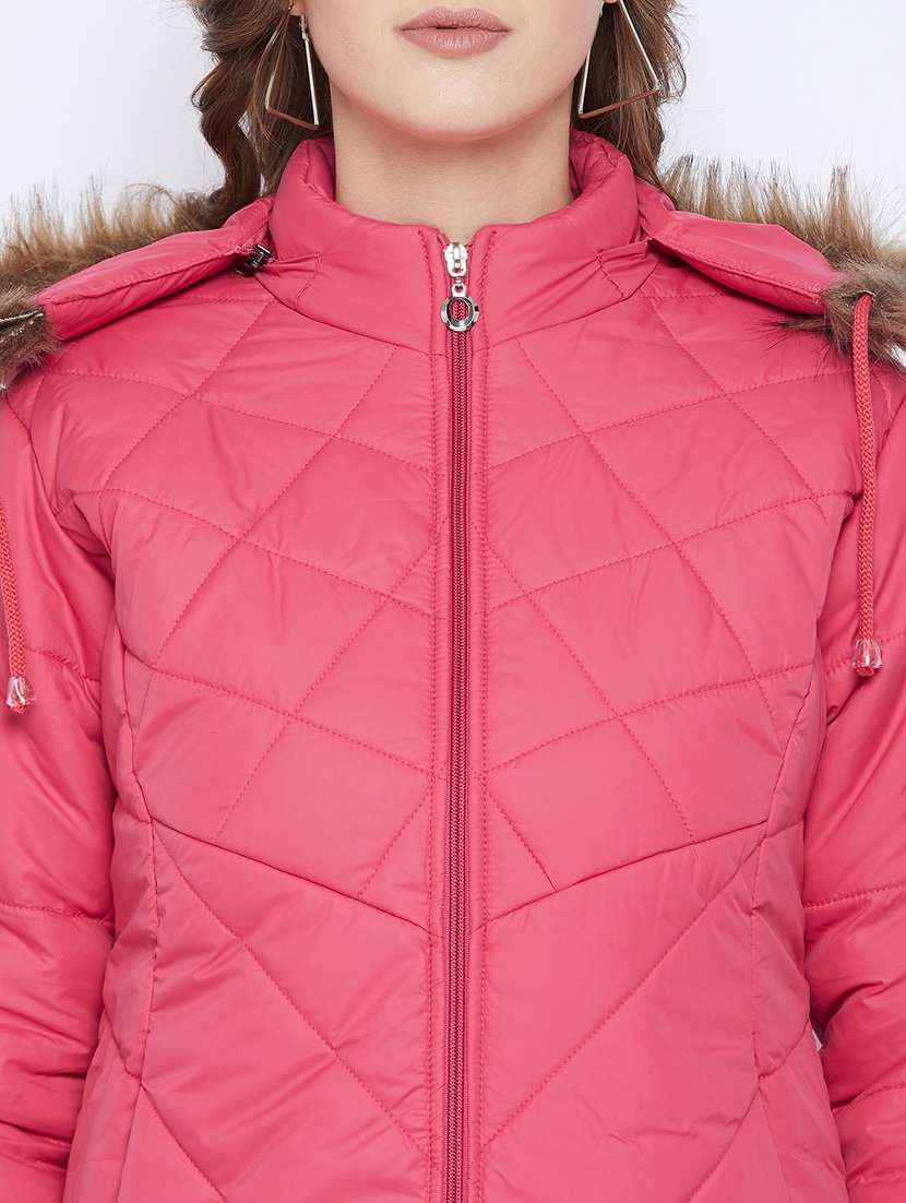 women fur hood solid quilted jacket  - 20155567 -  Standard Image - 4