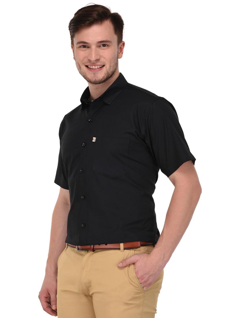 black cotton blend casual shirt - 20155602 -  Standard Image - 1