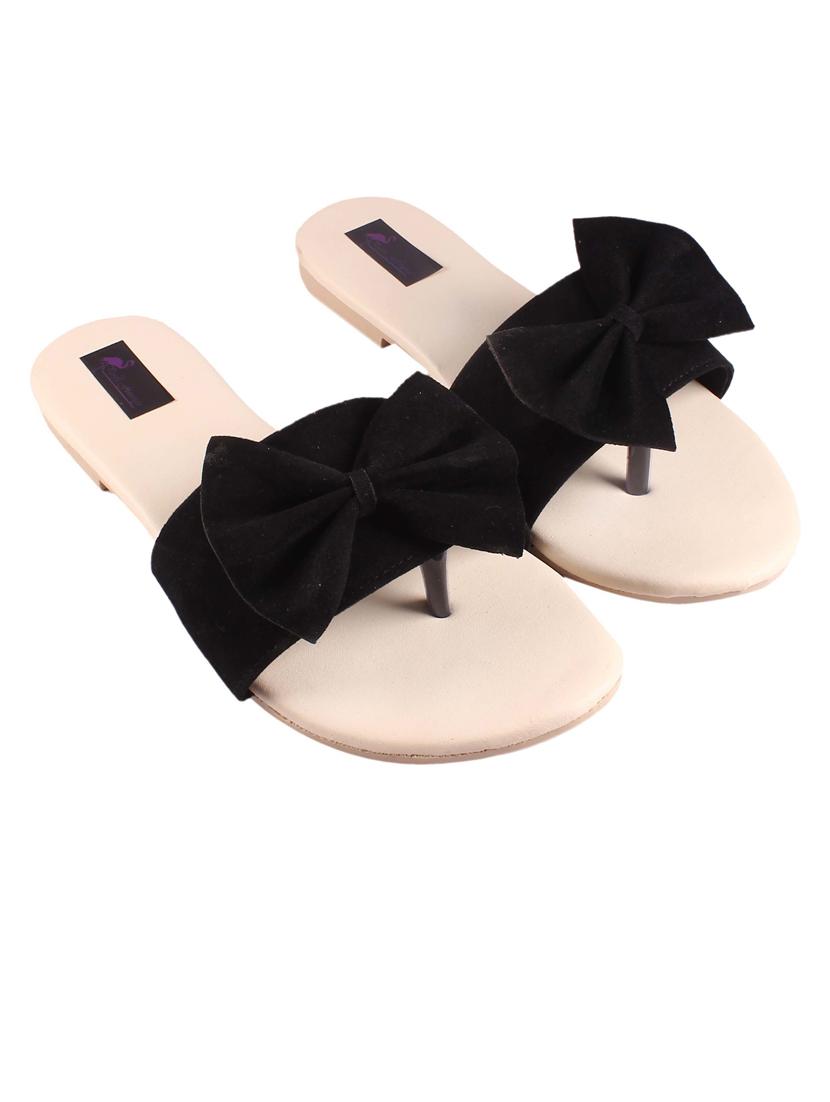 black solid slip on flat sandal - 20155692 -  Standard Image - 1