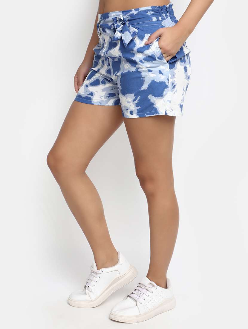 blue printed regular fit mid rise short - 20156002 -  Standard Image - 1