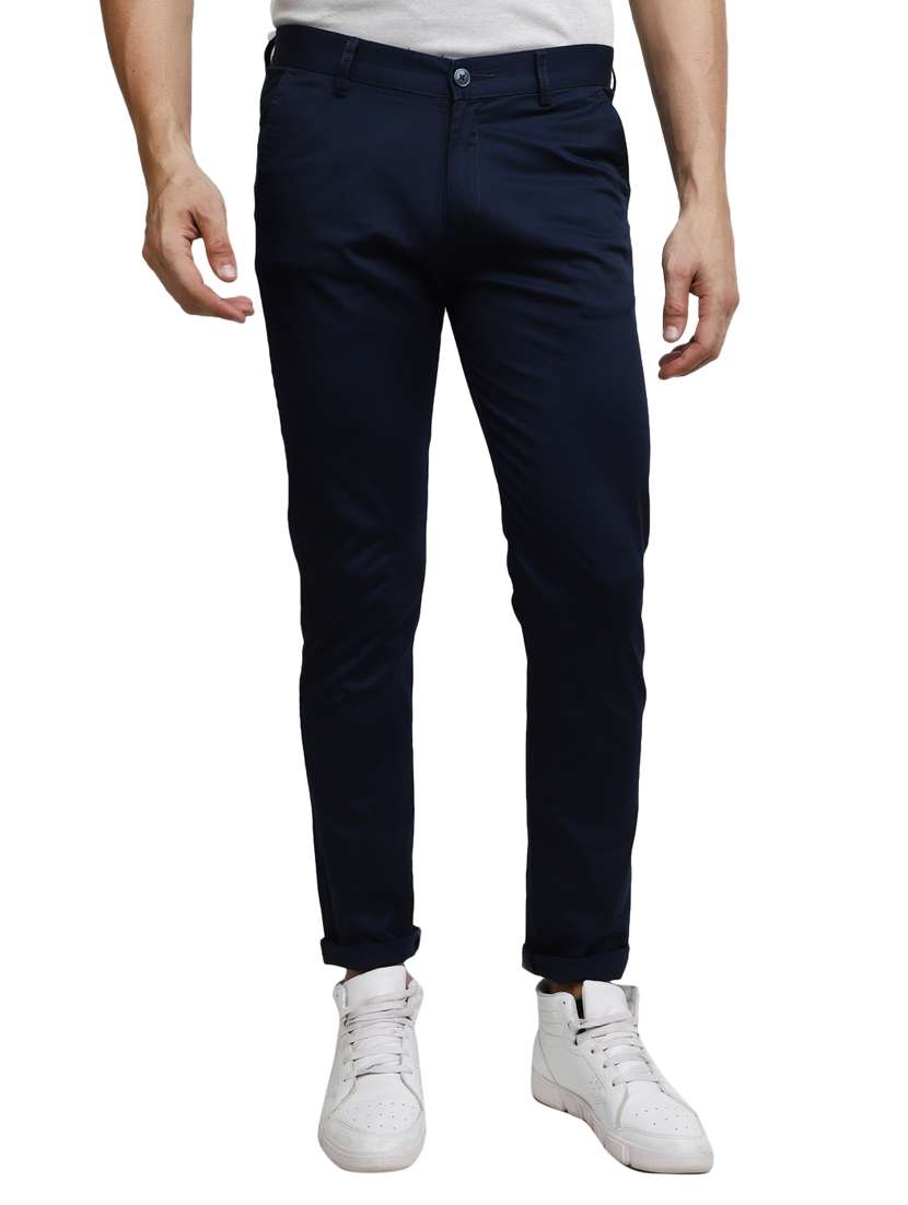 men solid cotton chinos casual trouser