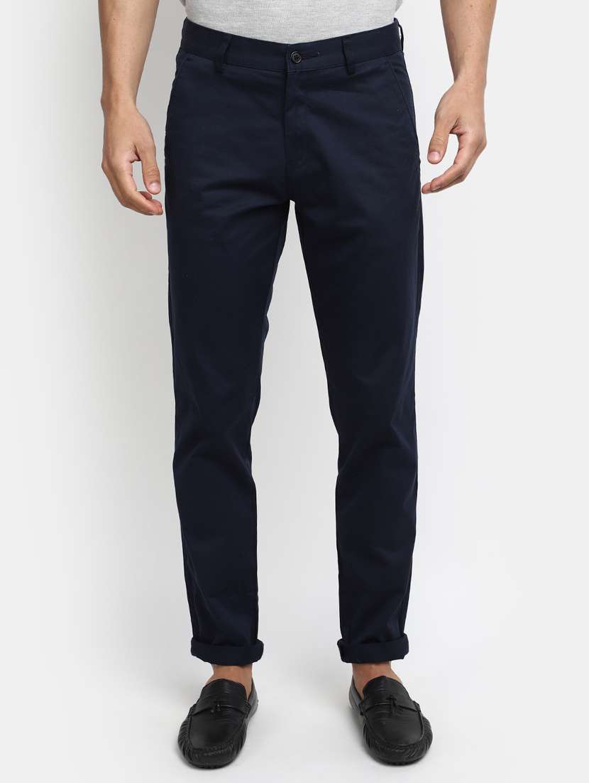 men solid cotton chinos casual trouser