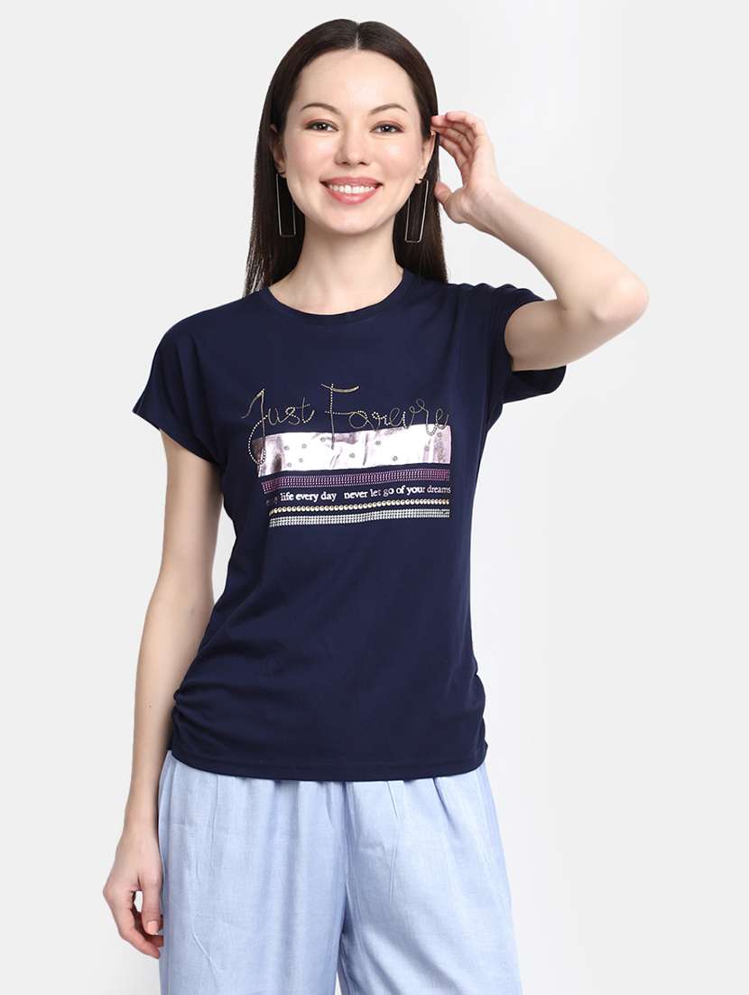women's front print round neck t-shirt