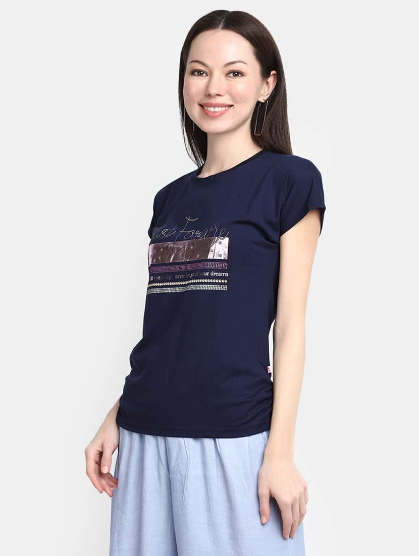 women's front print round neck t-shirt - 20156076 -  Standard Image - 1