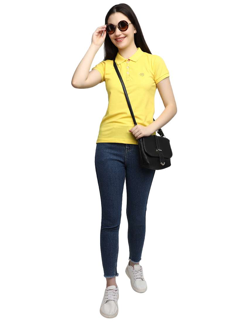 yellow solid polo t-shirt  - 20156121 -  Standard Image - 4