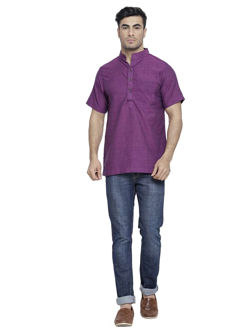 purple cotton short kurta - 20156415 - Standard Image - 4
