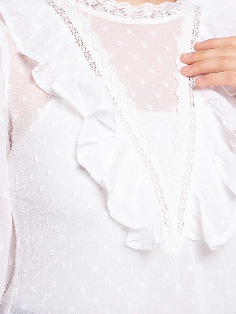 women's ruffle scalloped neck top - 20156428 -  Standard Image - 4