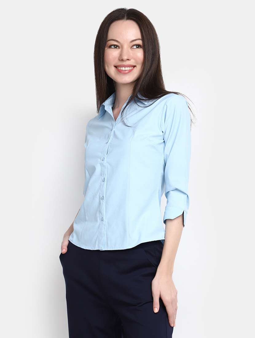 blue solid long sleeves regular fit shirt - 20157752 -  Standard Image - 1